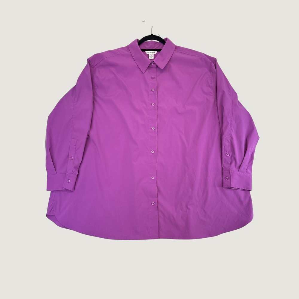 Athleta Poplin Top Women 2X Plus Purple Shirt Long Sleeve Button Down Pocket